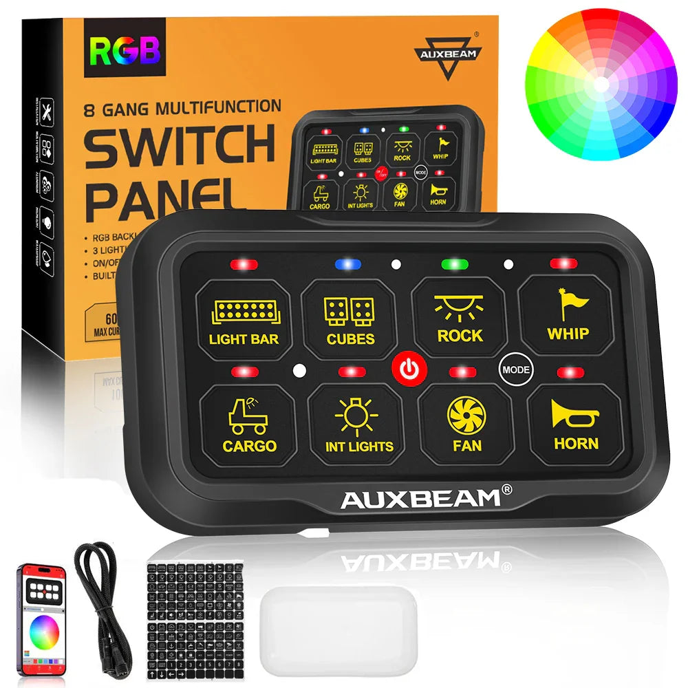 AR Series 8 Gang (AR-820) RGB Switch Panel with APP, Toggle/ Momentary/ Pulsed Mode Supported (Two-Sided Outlet)