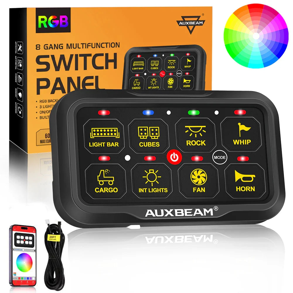 AR Series 8 Gang (AR-820) RGB Switch Panel with APP, Toggle/ Momentary/ Pulsed Mode Supported (Two-Sided Outlet)