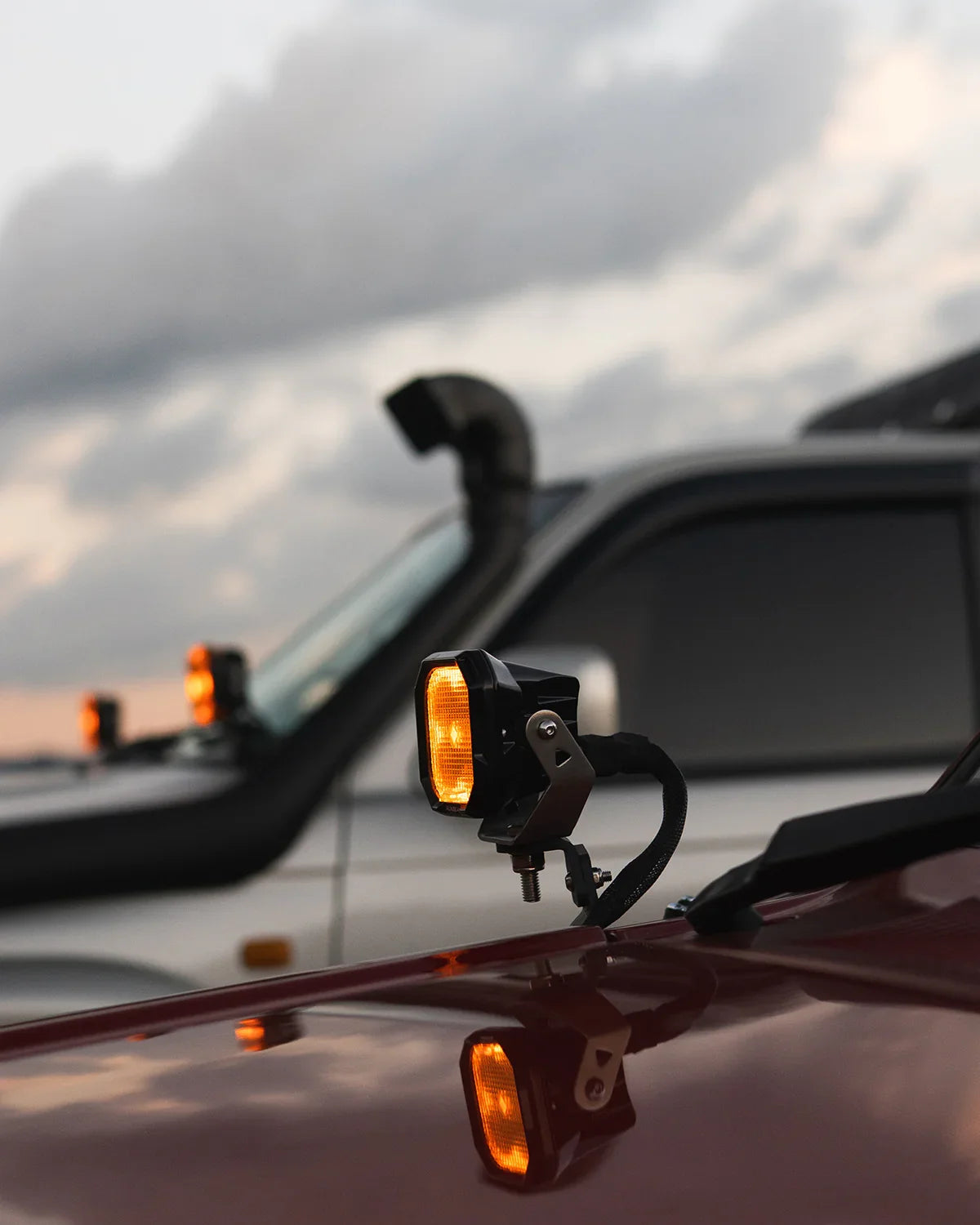 Color Play Series 3 Inch 100W Flood LED Pod Lights Off Road Lights with White DRL & Amber Turn Signal Lights