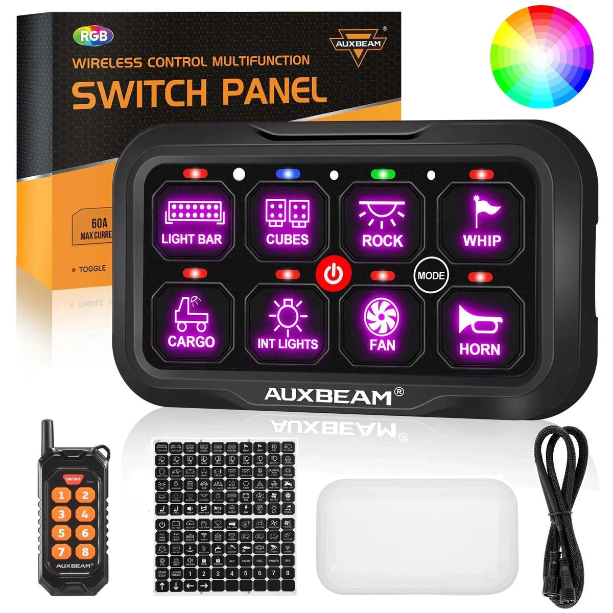 RC Series 8 Gang (RC-800) RGB Switch Panel with Remote Controller, Toggle/ Momentary/ Pulsed Mode Supported(One-Sided Outlet)