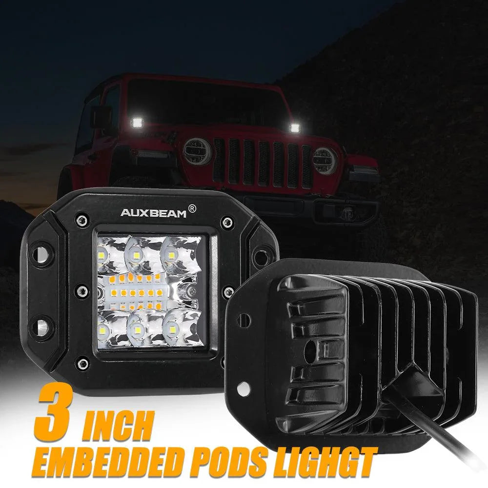 (2pcs/set) 3 inch 72W 6 Modes White&Amber LED Working Light for SUV ATV UTV Trucks Pickup Boat