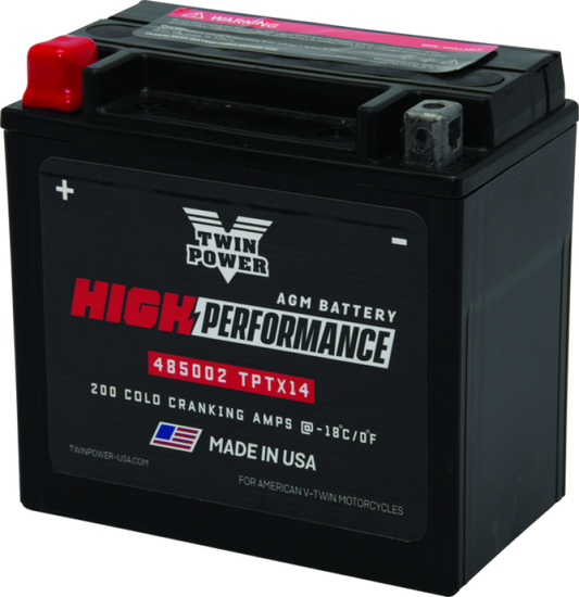 Twin Power YTX14 High Performance Battery Replaces H-D 65948-00 Made in USA 200 CCA