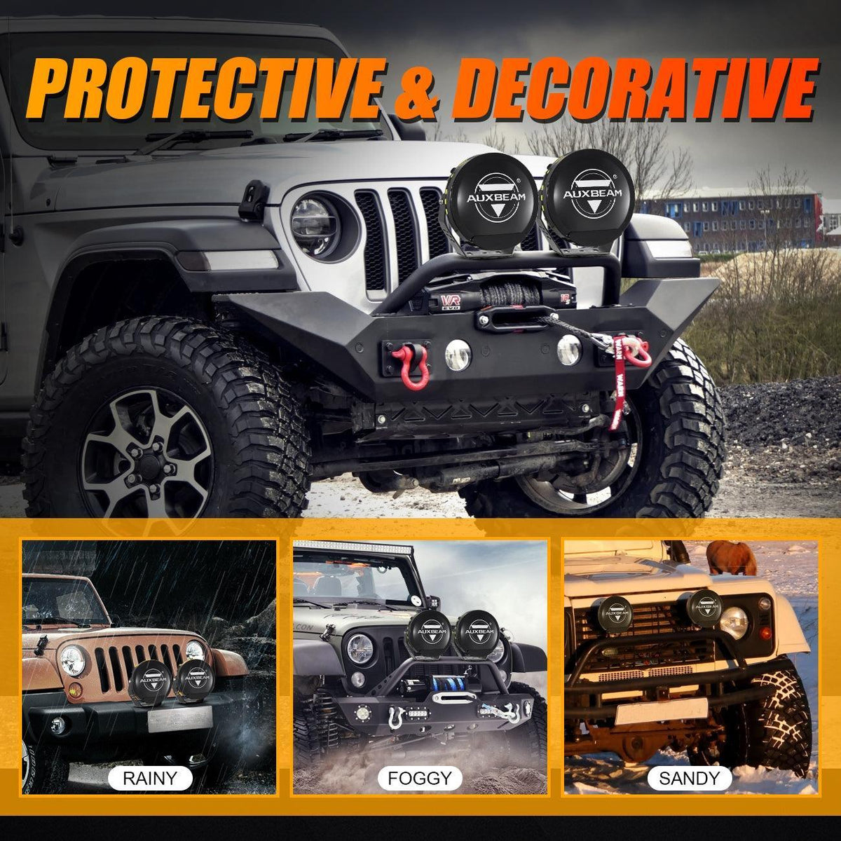 (2pcs/set) 7 Inch 90W Round Spot Beam Offroad LED Driving Lights w/ SAE Compliant+Amber/Black Covers(Optional)