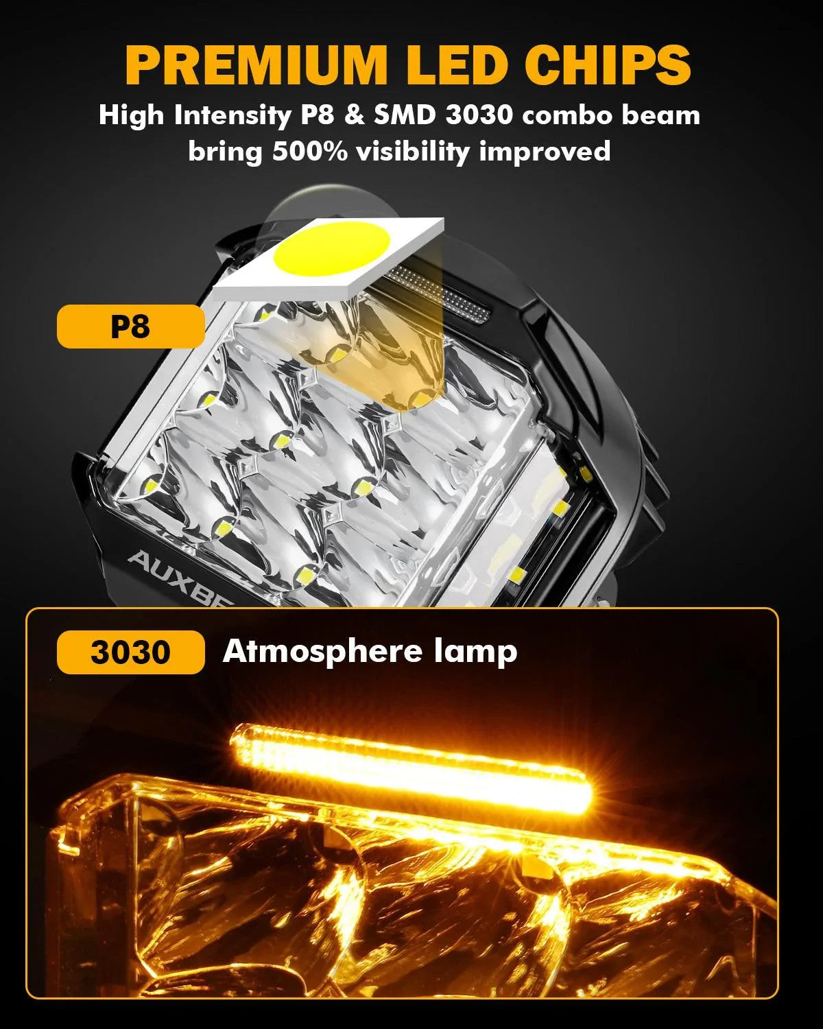 V-max Series 6Pcs Side Shooter Pod Lights with Power Harness