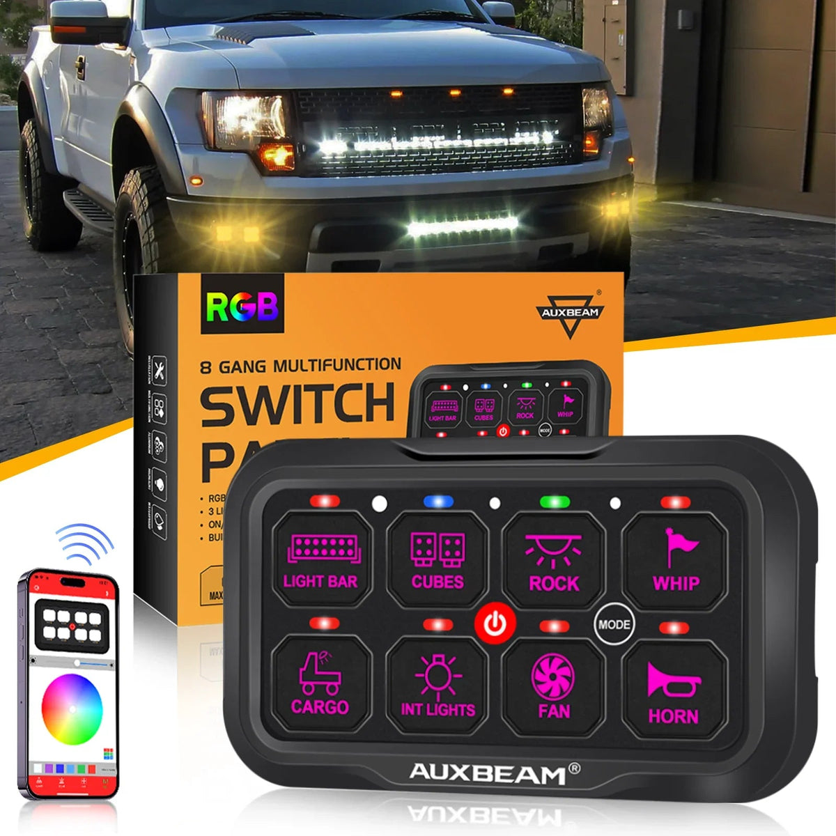 AR-800 Multifunction RGB Switch Panel with Bluetooth Controlled & 47 Inch Extension Cable(Optional) for Chevrolet Silverado