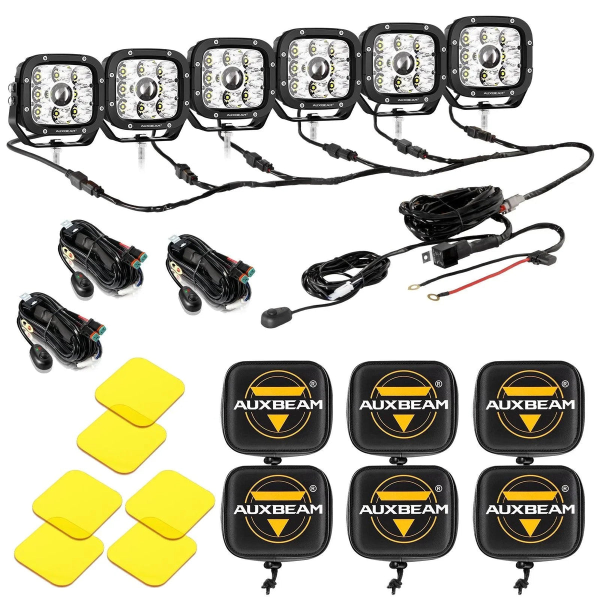 6Pcs 5 Inch 110W White/Amber LED Pods Lights with Power Harness