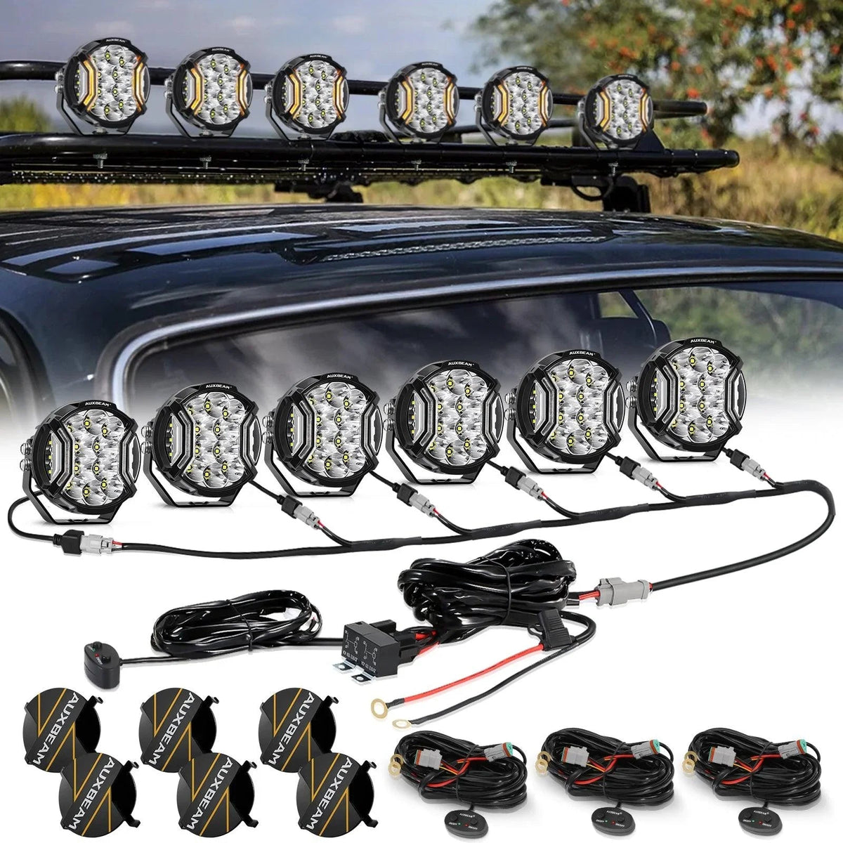 V-ULTRA Series  3/5/7/9 Inch LED Side Shooter Amber/White Pod Lights with Amber DRL