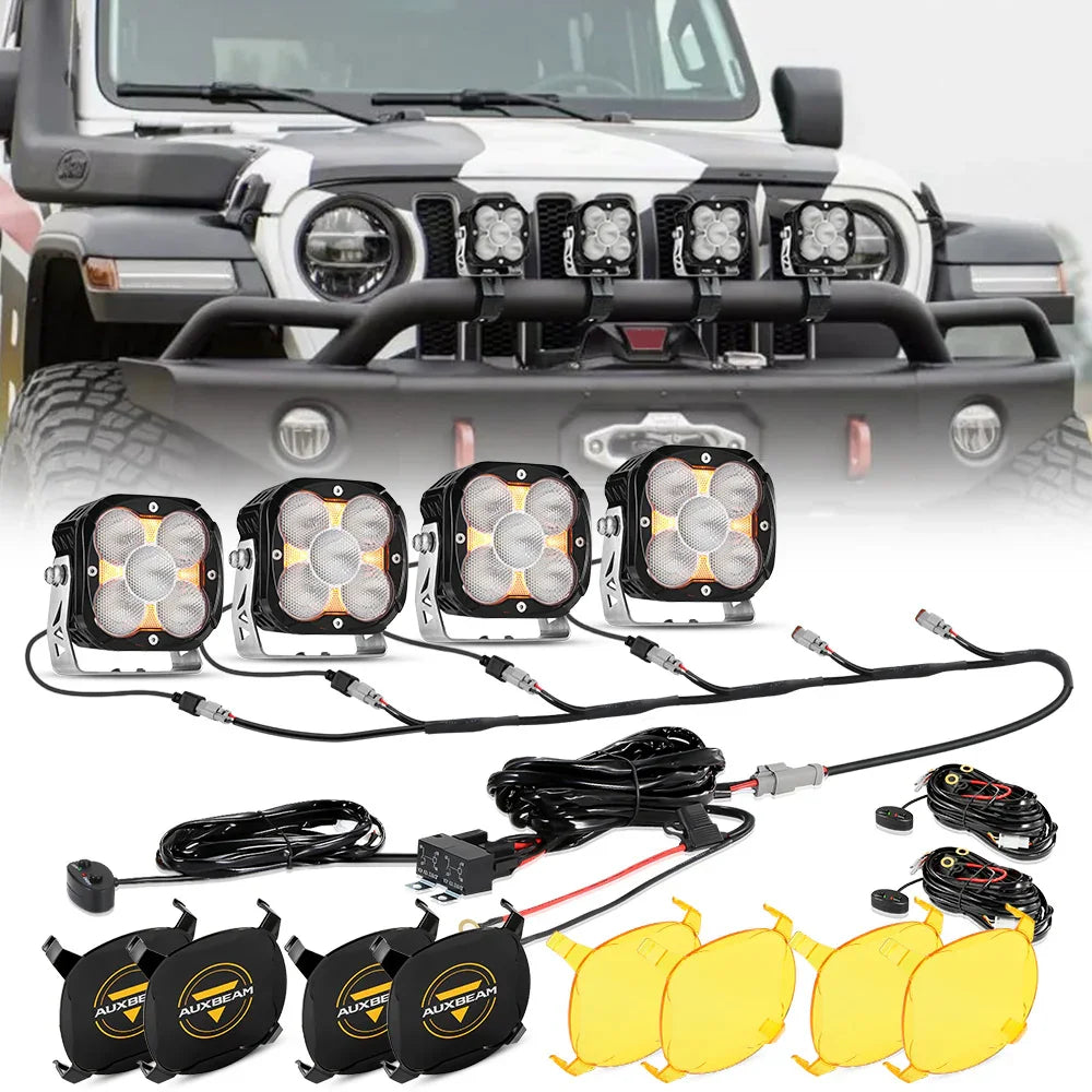 XP-ULTRA Series 4.5 Inch Flood Beam LED Pod Lights Off Road Lights with Amber DRL
