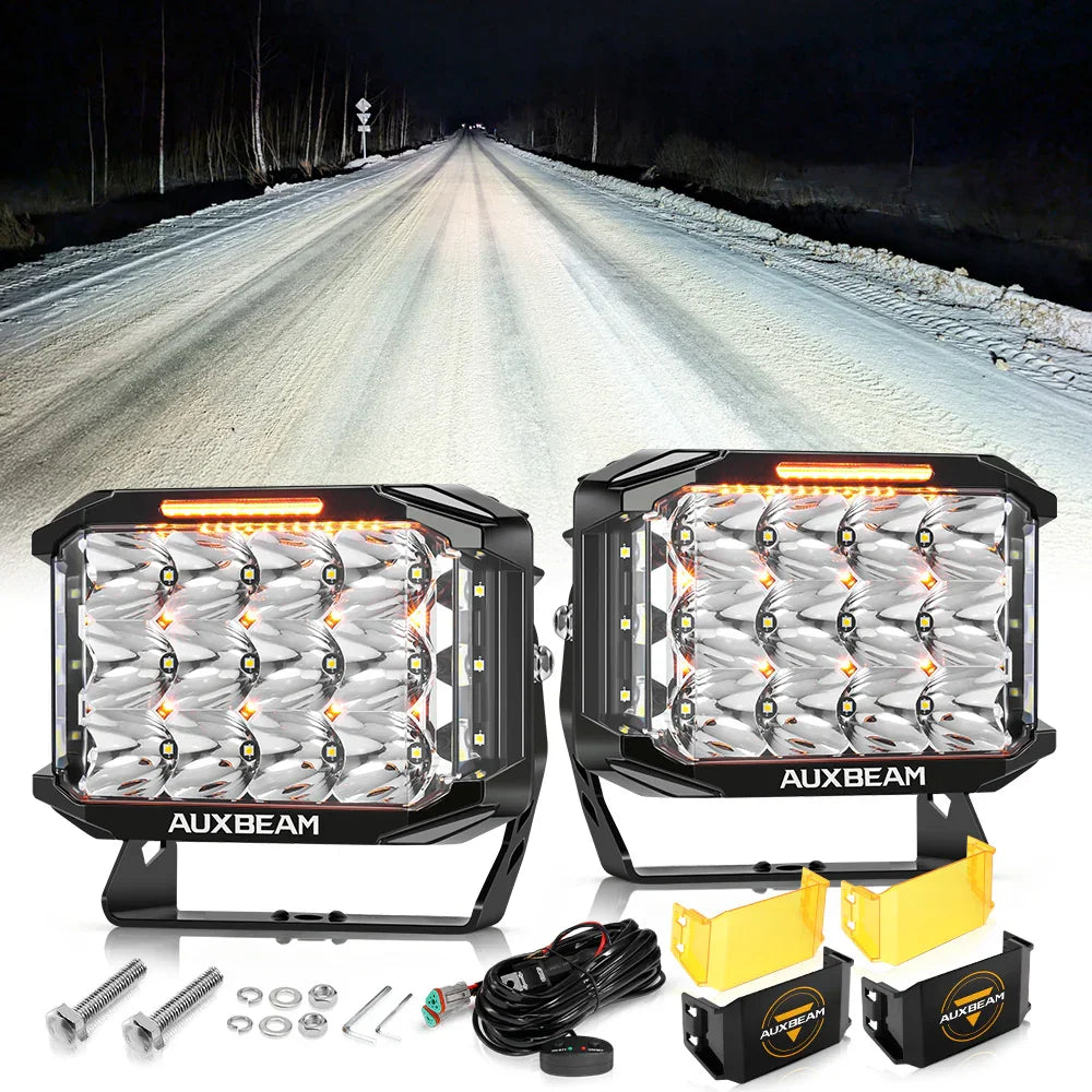 V-MAX Series | 7x5 Inch Rectangle 228W 26100LM Spot Beam Side Shooter LED Driving Lights with Amber DRL&Backlight