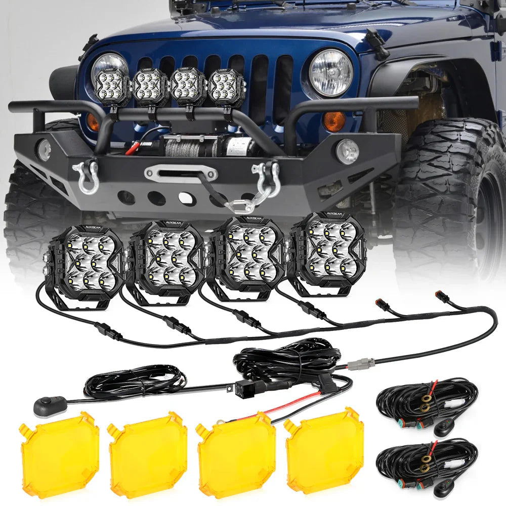 CUBE-Z Series 4 Inch Spot LED Pod Lights Off Road Lights with White DRL & Amber Turn Signal Lights
