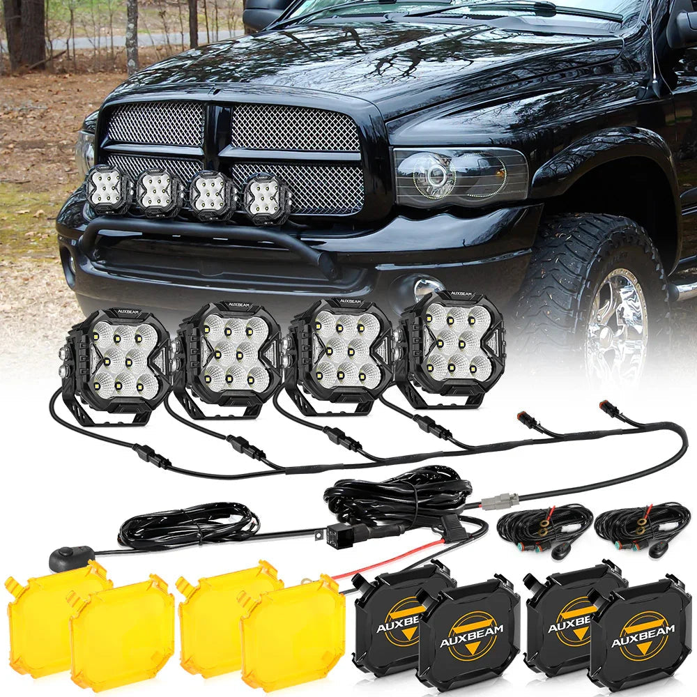 CUBE-Z Series 4 Inch Flood LED Pod Lights Off Road Lights with White DRL & Amber Turn Signal Lights