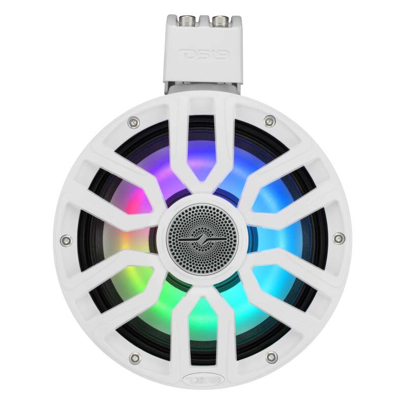 DS18 8in NXL-iQ Marine Tower Speaker with Digital LEDs Neodymium Magnet 1in Driver 350W 4Ohm White
