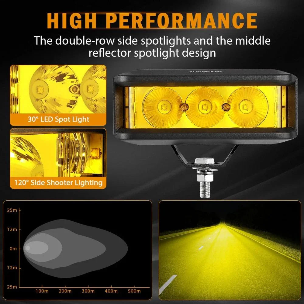 R5 Series | 5 Inch 68W Amber Square Side Shooter Spot Beam LED Pod Lights LED Light Bar